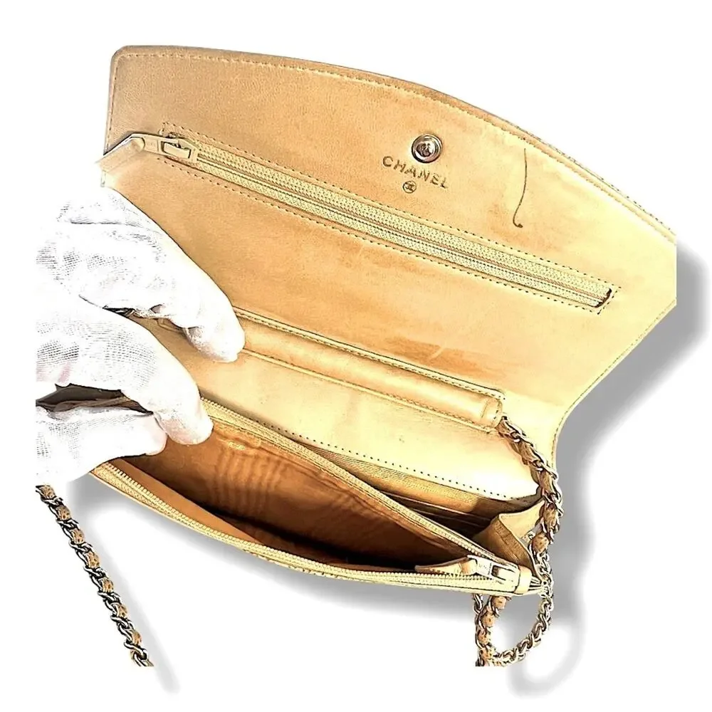 CHANEL AUTH Tan Leather Cavier Shoulder or Crossbody Bag with Gold Chain